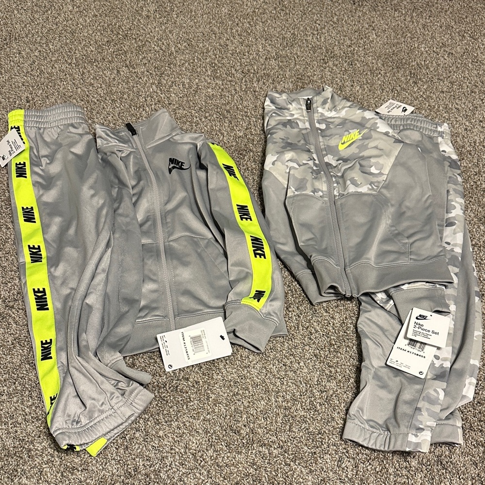 2x Nike Gray and Neon Yellow Athletic Set bundle